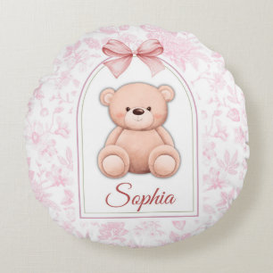 Sophia   Custom Pink Teddy Bear Nursery Design  Round Pillow