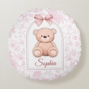 Sophia   Custom Pink Teddy Bear Nursery Design  Round Pillow