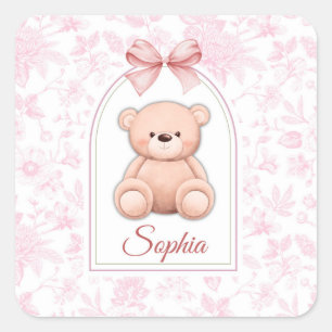 Sophia   Custom Pink Teddy Bear Nursery Design  Square Sticker
