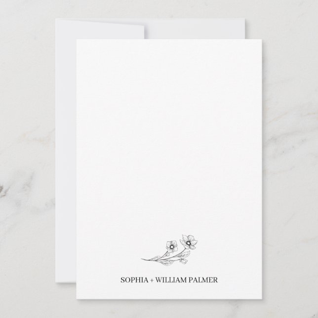 Sophia Elegant Simple Black White Photo Wedding Thank You Card (Front)