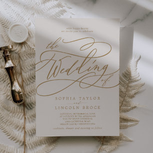 SOPHIA Gold Cream Elegant Fancy Script Wedding Invitation