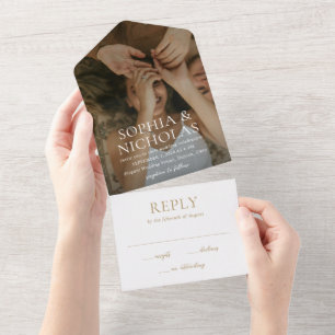 Sophia Gold Modern Wedding All In One Invitation