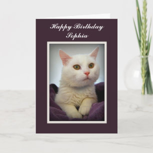 Sophia Happy Birthday White Cat Card