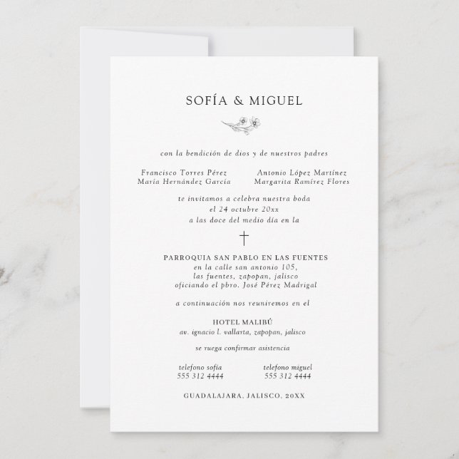 Sophia Invitación Boda Catolica Spanish Wedding In Invitation (Front)