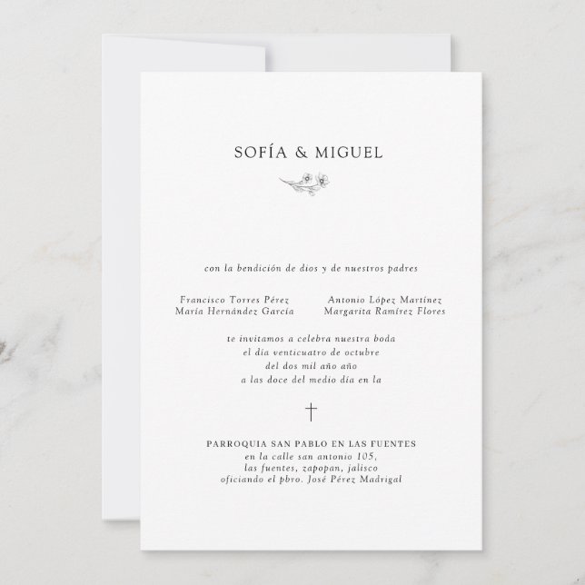 Sophia Invitación Boda Catolica Spanish Wedding Invitation (Front)