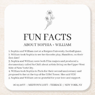 Sophia Modern Wedding Reception Fun Facts Square Paper Coaster