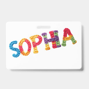 Sophia Name in Vibrant Crochet Pattern Badge