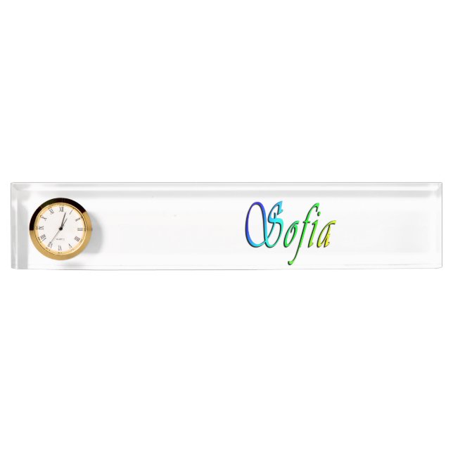 Sophia, Name, Logo, Desk Nameplate With Clock. (Front)