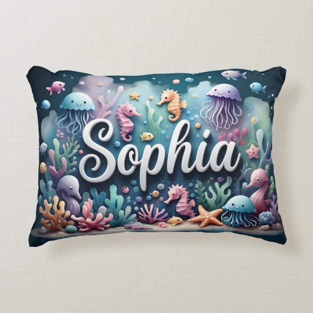 Sophia Name Ocean Theme Decorative Sea Life Accent Pillow (Front)