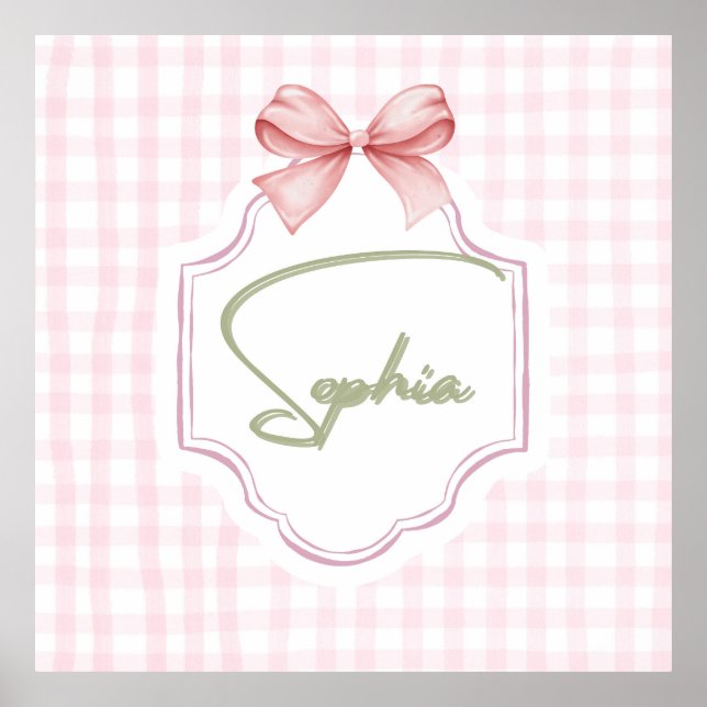 Sophia Personalized Pink Bow & Gingham Print  (Front)