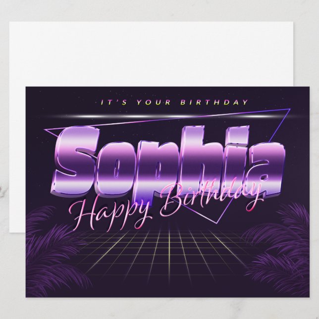 Sophia prénom carte rétro lilas pour anniversaire (Devant / Derrière)