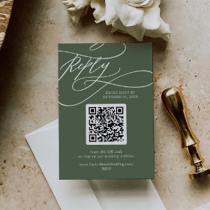 SOPHIA QR Code Rustic Woodland Olive Green Wedding RSVP Card