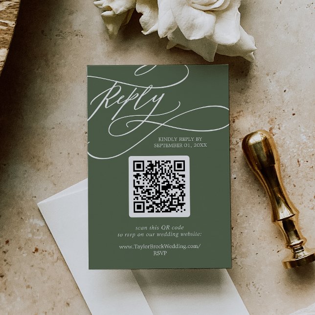 SOPHIA QR Code Rustic Woodland Olive Green Wedding RSVP Card (SOPHIA QR Code Rustic Woodland Olive Green Wedding RSVP Card)