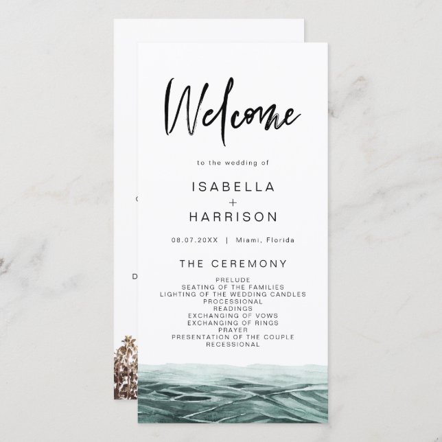 SOPHIA | Tropical Beach Ocean Palm Wedding Program (Front/Back)