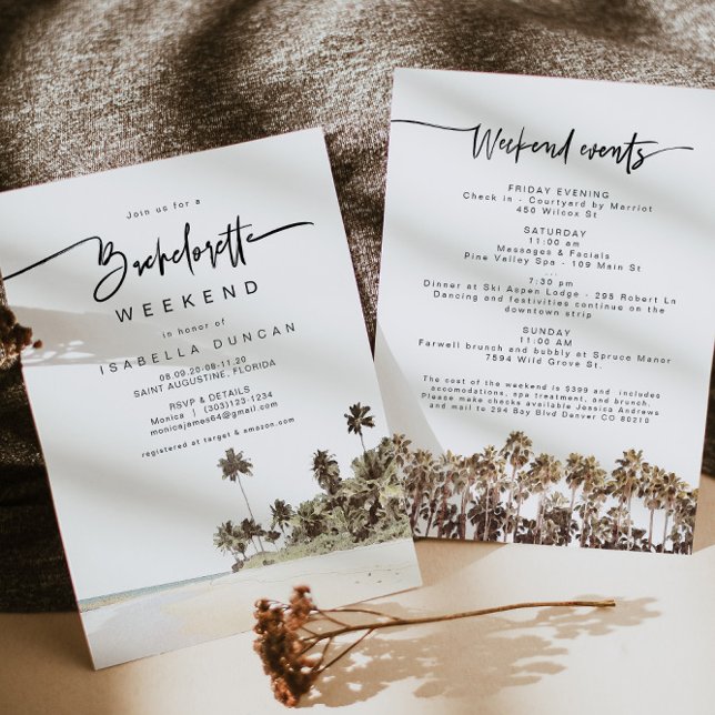 SOPHIA | Tropical Beach Palm Tree Bachelorette Invitation (Creator Uploaded)