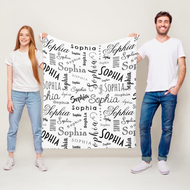 Sophia Typography Black White Fleece Blanket (In Situ)