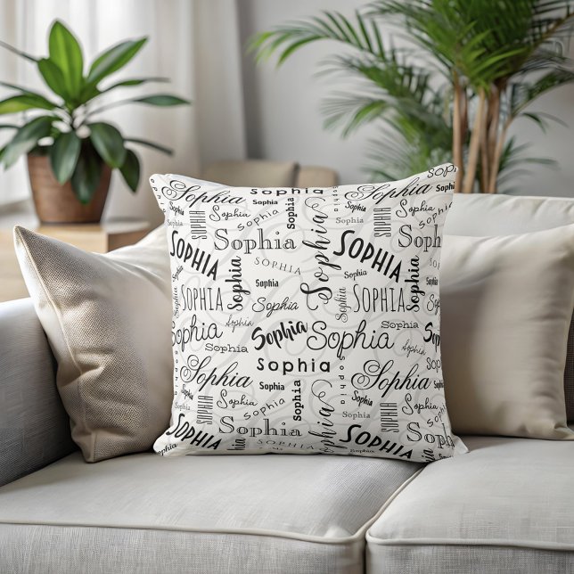 Sophia Typography Black White Throw Pillow (Creator Uploaded)
