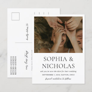 Sophia White Modern Wedding Save the Date Announcement Postcard