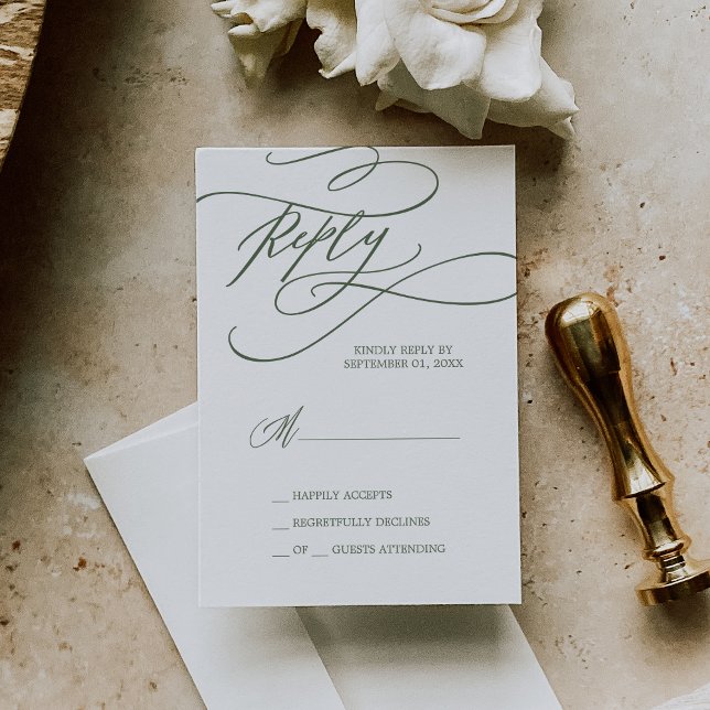 SOPHIA Woodland Olive Green Simple RSVP Card (SOPHIA Woodland Olive Green Simple RSVP Card)