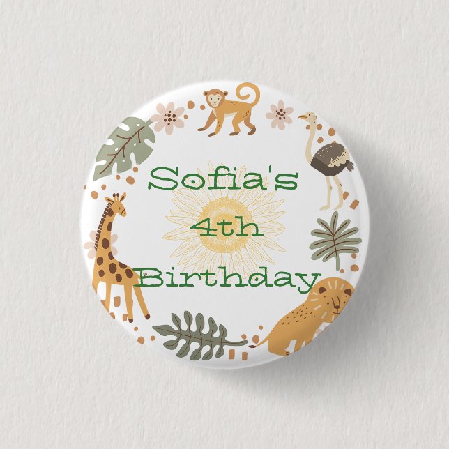 Sophia's Jungle Animal Party 1 Inch Round Button (Front)