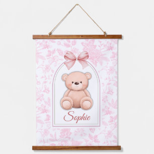 Sophie   Custom Pink Teddy Bear Nursery Design  Hanging Tapestry