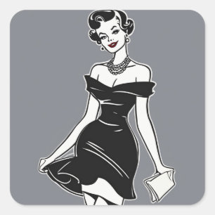 Sophisticate LBD Vintage Little Black Dress Design Square Sticker