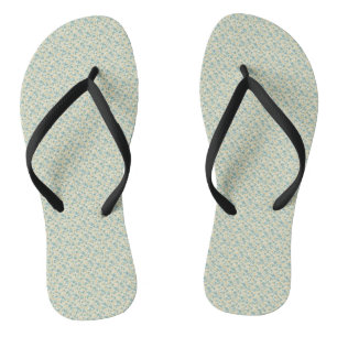 Sophisticated 1940s Dusty Teal and Mustard Floral Flip Flops