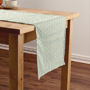 Sophisticated 1940s Dusty Teal and Mustard Floral Short Table Runner