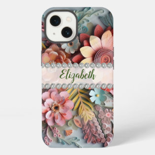 Sophisticated 3D flowers arrangement & diamonds iPhone 13 Case