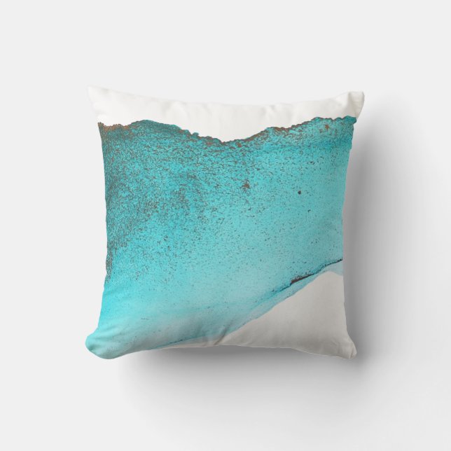 Sophisticated Abstract Teal Gold Ink Art Throw Pillow (Front)