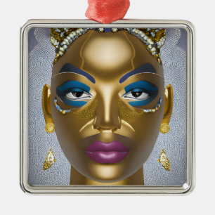 Sophisticated African Beauty: Black History Month Metal Ornament