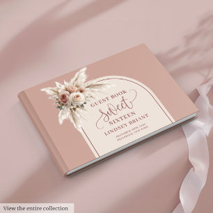 Sophisticated Arch Pastel Pink Pampas Floral Boho  Guest Book