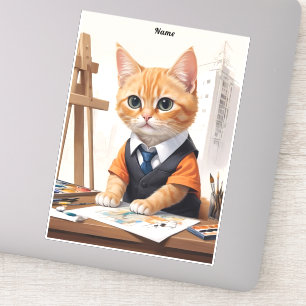 Sophisticated Architect Cat Ginger Kitten Art
