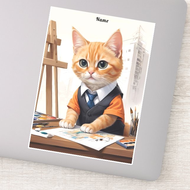 Sophisticated Architect Cat Ginger Kitten Art (Detail)
