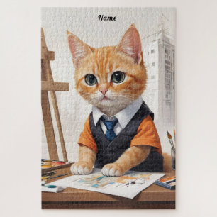 Sophisticated Architect Cat Ginger Kitten Art Jigsaw Puzzle