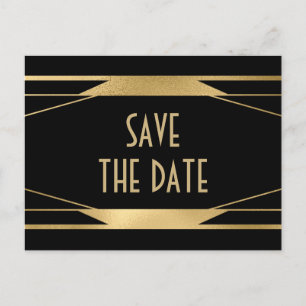 Sophisticated Art Deco black and gold Announcement Postcard