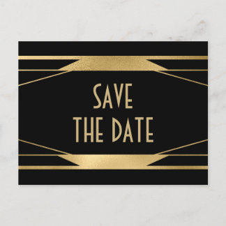 Sophisticated Art Deco black and gold Announcement Postcard