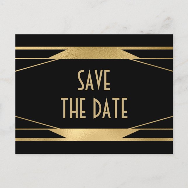 Sophisticated Art Deco black and gold  Announcement Postcard (Front)