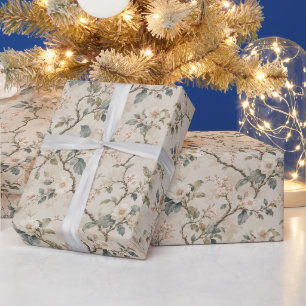 Sophisticated Asymmetrical Flowering Branches Wrapping Paper