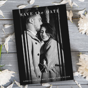 Sophisticated B&W  Photo Engaged Couple Wedding Save The Date