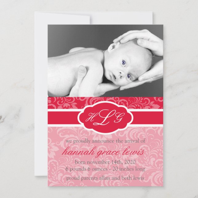Sophisticated Baby Announcement (Red) (Front)