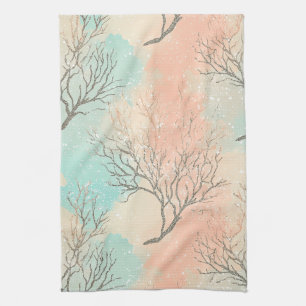Sophisticated Beach Palette with Coral & Wave Kitchen Towel