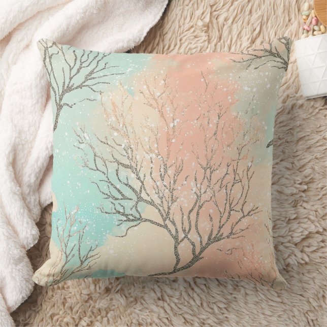 Sophisticated Beach Palette with Coral & Wave Throw Pillow (Blanket)