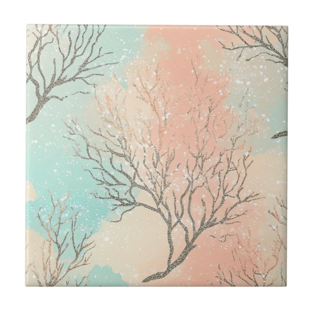 Sophisticated Beach Palette with Coral & Wave Tile (Front)