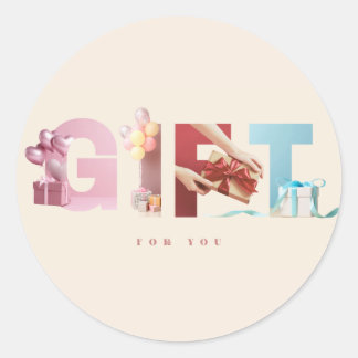 Sophisticated Beige GIFT Photo Typography Art Classic Round Sticker