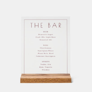 Sophisticated Beige Minimalist Bar Menu Acrylic Sign