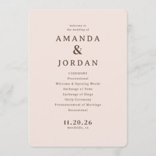 Sophisticated Beige Minimalist Wedding Ceremony Program