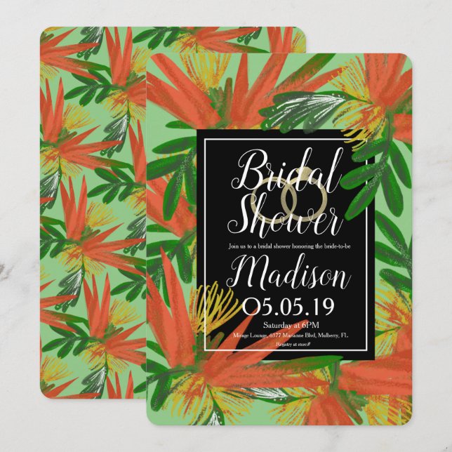 Sophisticated Bird of Paradise Tropic Bridal Invitation (Front/Back)