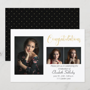 Sophisticated Black and Gold Photo Graduation Invitation