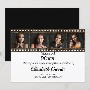 Sophisticated Black and Gold Photo Graduation Part Invitation